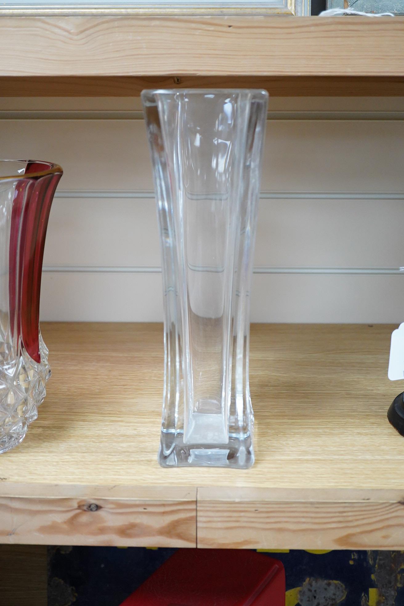 A Daum France square glass vase, 1970's, signed, 31cm high